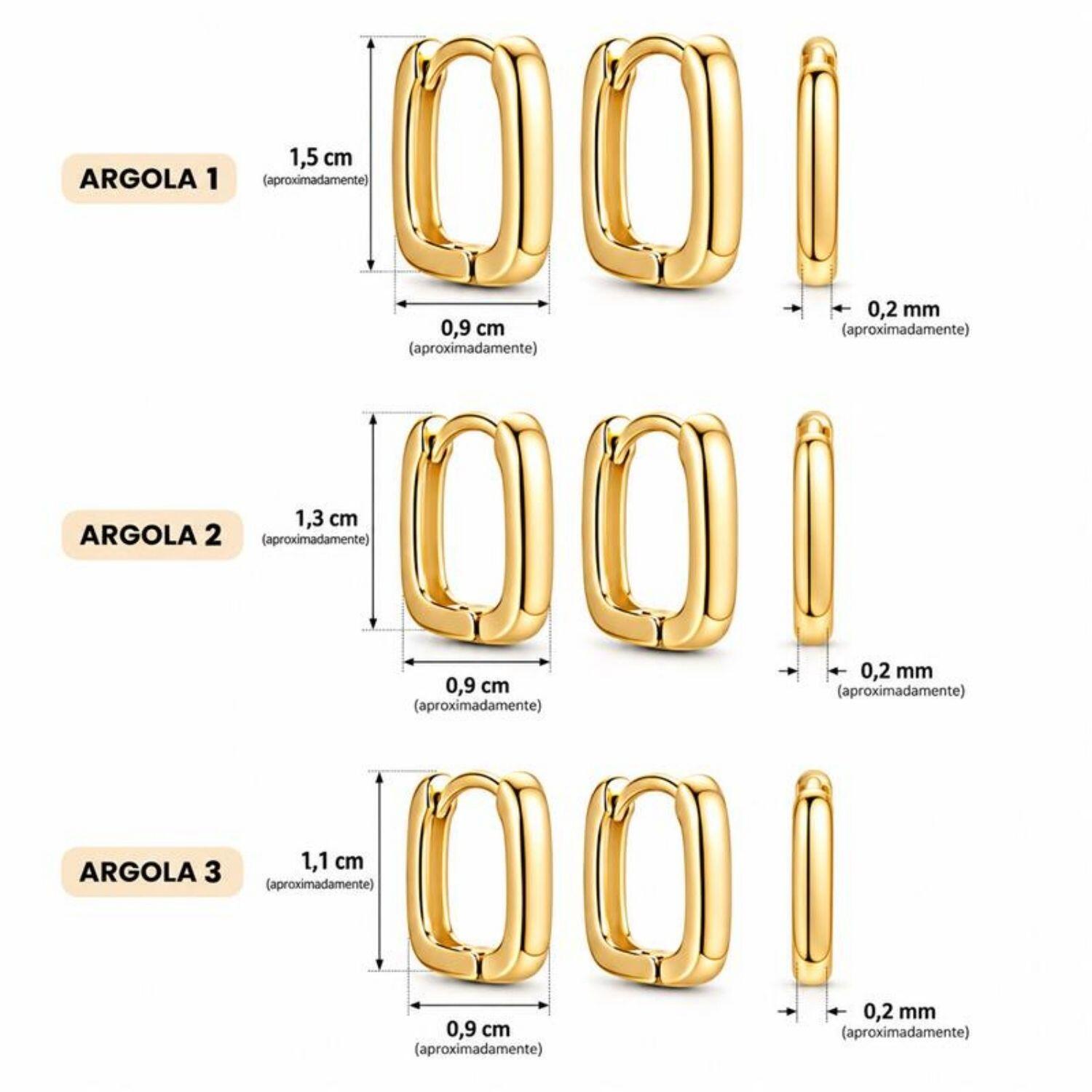 Brinco Trio Argola Retangular Liso Banhado em Ouro 18K