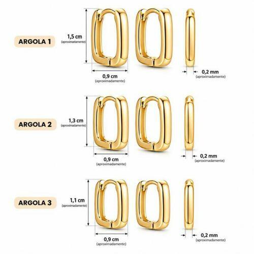 Brinco Trio Argola Retangular Liso Banhado em Ouro 18K
