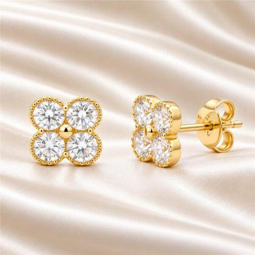 Brinco Mini Flor 4 Pétalas Zircônia Cristal Banhado a Ouro