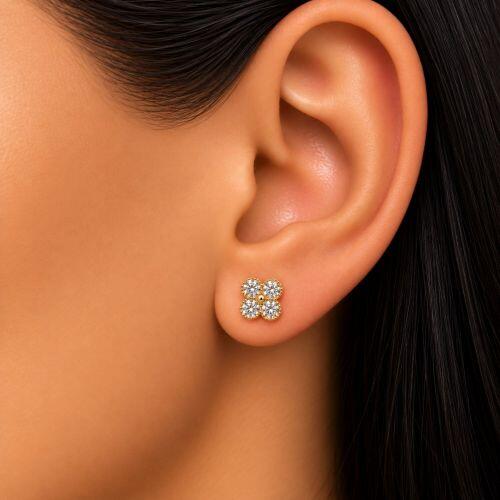 Brinco Mini Flor 4 P�talas Zirc�nia Cristal Banhado a Ouro