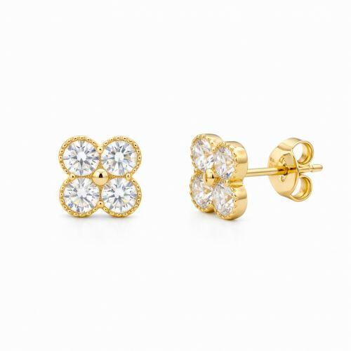 Brinco Mini Flor 4 P�talas Zirc�nia Cristal Banhado a Ouro