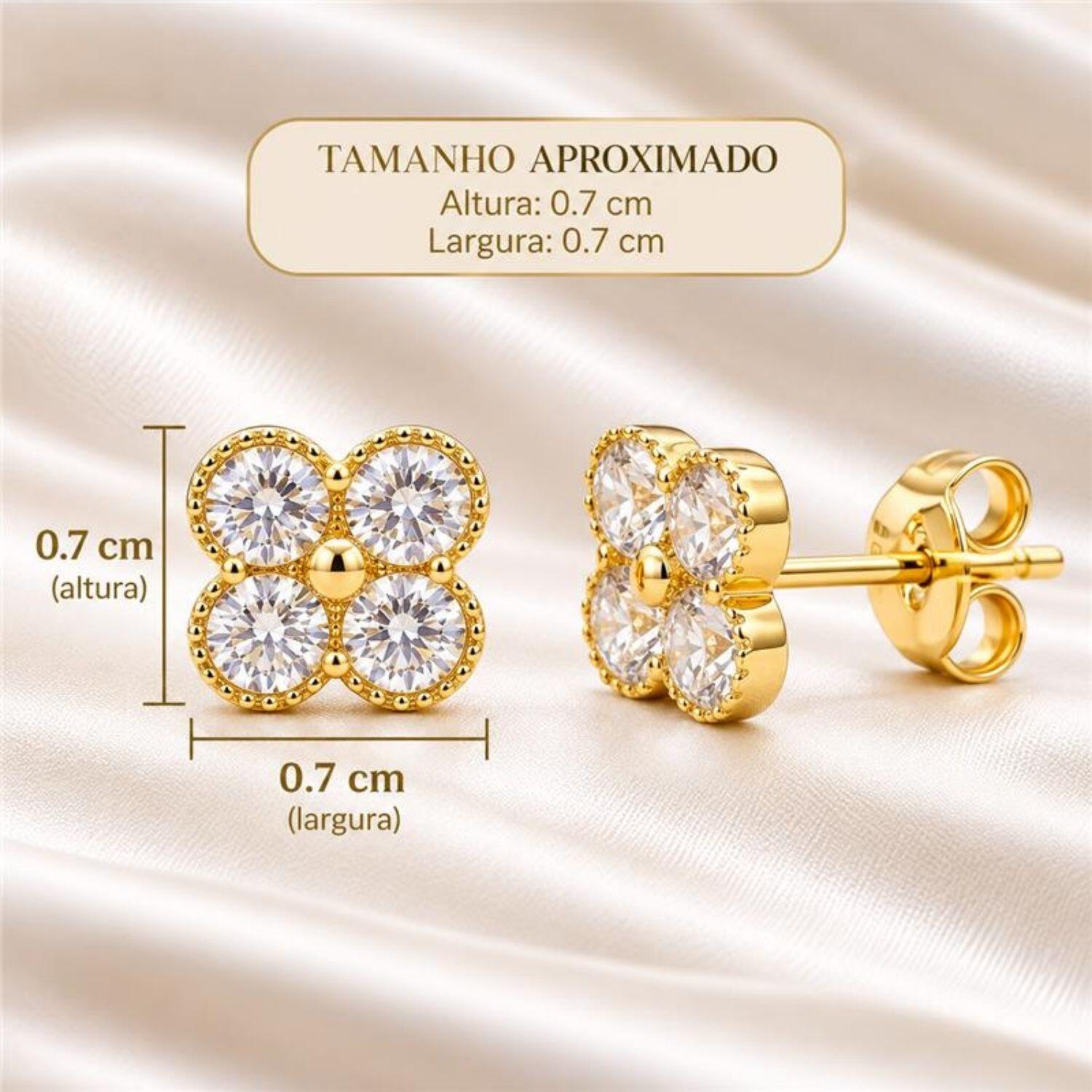 Brinco Mini Flor 4 Pétalas Zircônia Cristal Banhado a Ouro