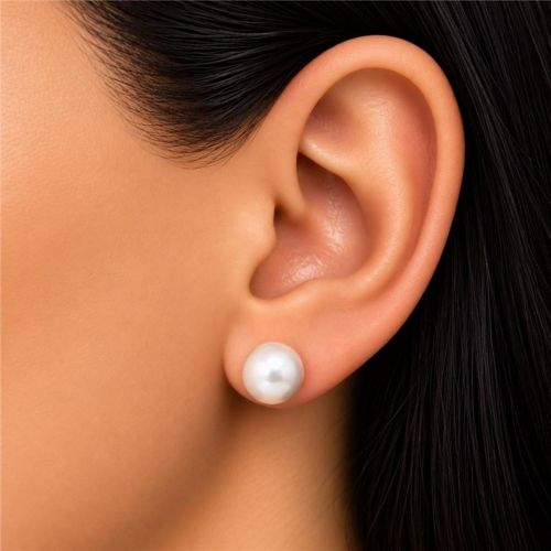 Brinco P�rola 1.2 cm Banhado a Prata