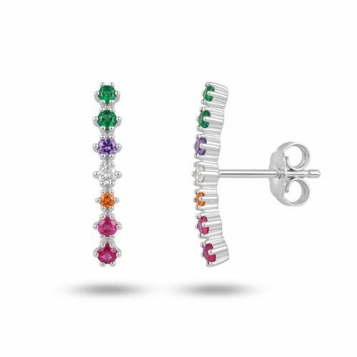 Brinco Ear Hook Zirc�nia Colorida Banhado a Prata