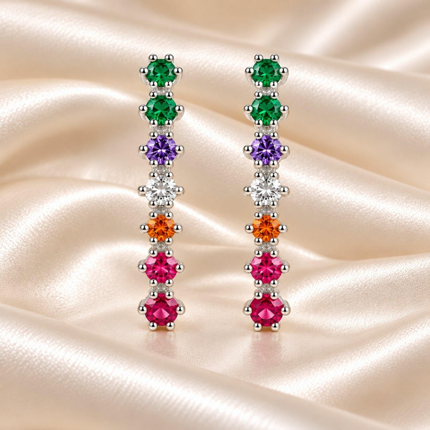 Brinco Ear Hook Zircônia Colorida Banhado a Prata