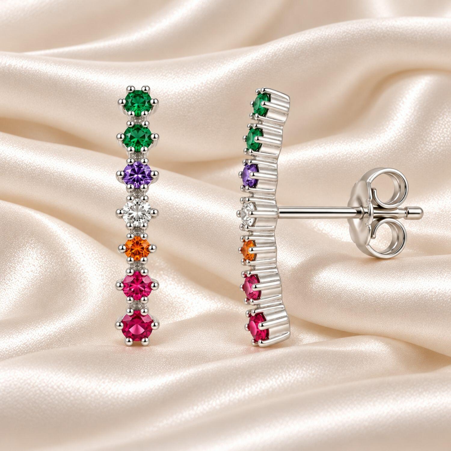Brinco Ear Hook Zircônia Colorida Banhado a Prata