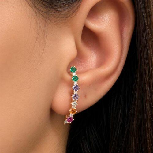 Brinco Ear Hook Zircônia Colorida Banhado a Prata