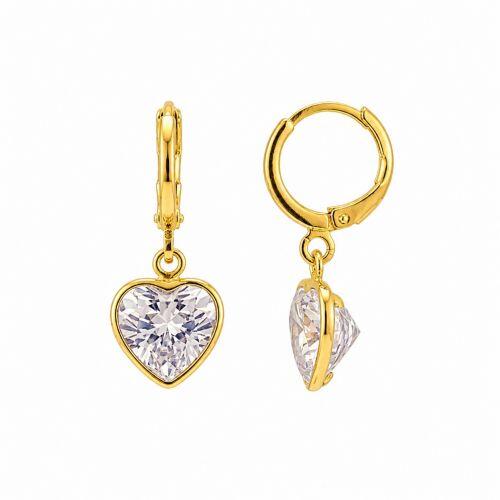 Brinco Argola com Cora��o Zirc�nia Cristal Banhado a Ouro