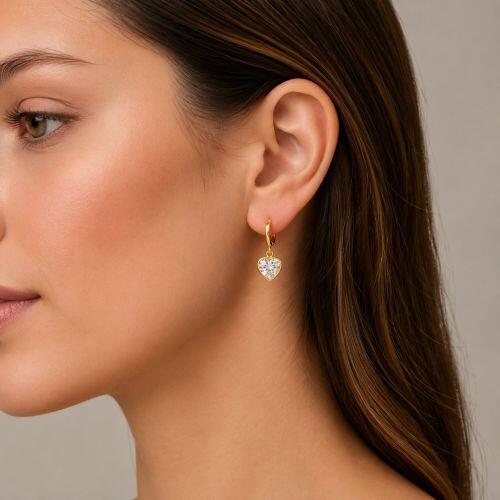 Brinco Argola com Coração Zircônia Cristal Banhado a Ouro