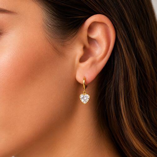 Brinco Argola com Coração Zircônia Cristal Banhado a Ouro