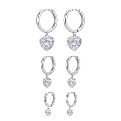 Brinco Trio Argola Cora��o Zirc�nia Cristal Banhado a Prata