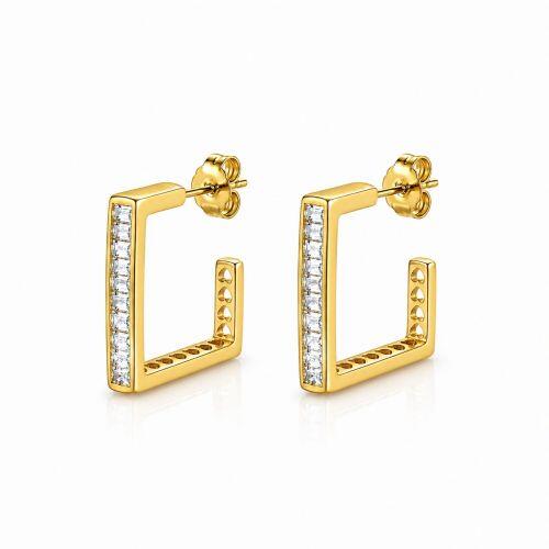 Brinco Argola Quadrada Baguette Zirc�nia Cristal Banhado a Ouro