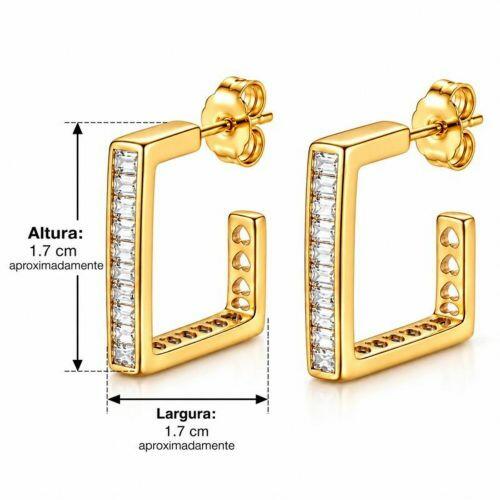 Brinco Argola Quadrada Baguette Zircônia Cristal Banhado a Ouro