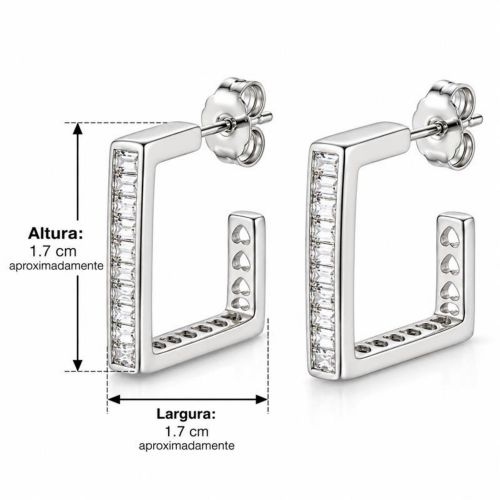 Brinco Argola Quadrada Baguette Zirc�nia Cristal Banhado a Prata