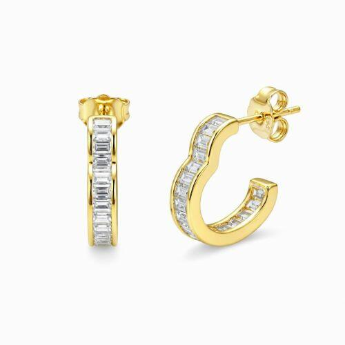 Brinco Argola Cora��o Baguette Zirc�nia Cristal Banhado a Ouro