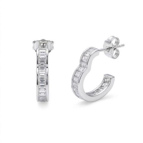 Brinco Argola Cora��o Baguette Zirc�nia Cristal Banhado a Prata