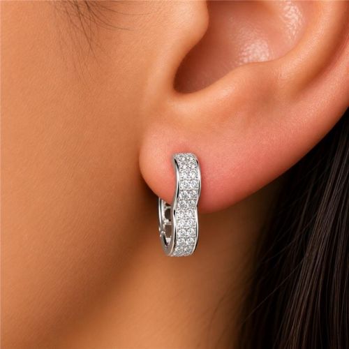 Brinco Argola Cora��o 2 Fileiras de Micro Zirc�nia Cristal Banhado a Prata