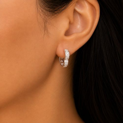 Brinco Argola Coração 2 Fileiras de Micro Zircônia Cristal Banhado a Prata