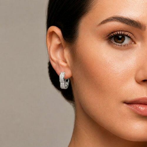 Brinco Argola Coração 2 Fileiras de Micro Zircônia Cristal Banhado a Prata