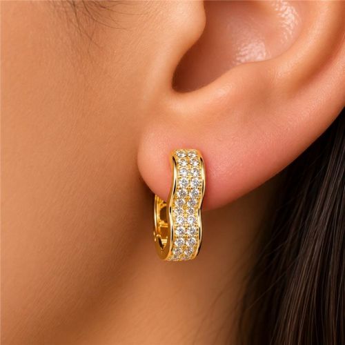 Brinco Argola Cora��o 2 Fieleiras de Micro Zirc�nia Cristal Banhado a Ouro