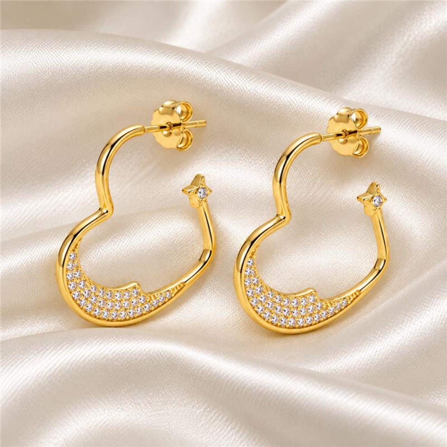 Brinco Argola Coração com Micro Zircônia Cristal Banhado a Ouro