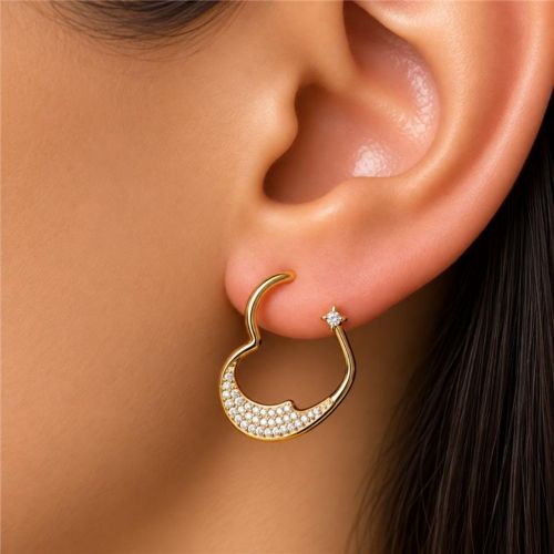 Brinco Argola Cora��o  com Micro Zirc�nia Cristal Banhado a Ouro