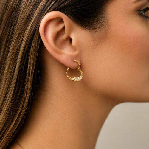 Brinco Argola Coração com Micro Zircônia Cristal Banhado a Ouro