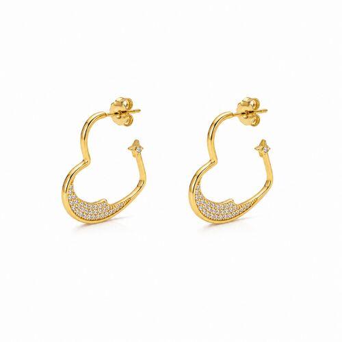 Brinco Argola Coração com Micro Zircônia Cristal Banhado a Ouro