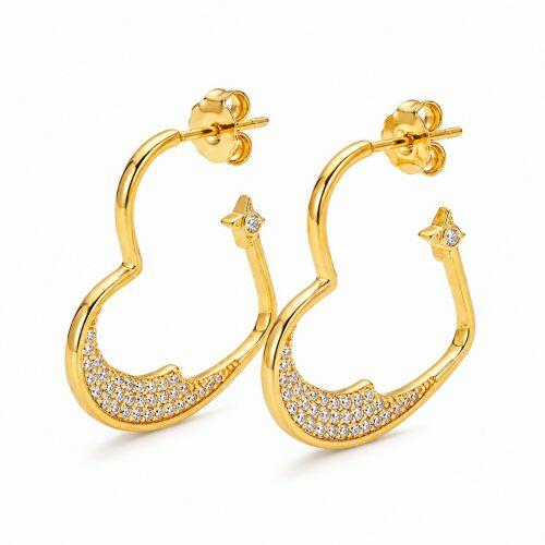 Brinco Argola Cora��o  com Micro Zirc�nia Cristal Banhado a Ouro