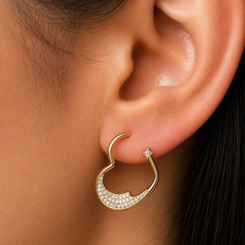 Brinco Argola Cora��o  com Micro Zirc�nia Cristal Banhado a Ouro