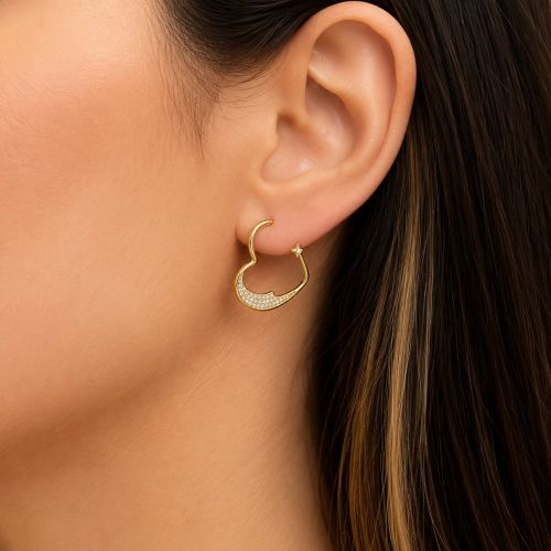 Brinco Argola Coração com Micro Zircônia Cristal Banhado a Ouro