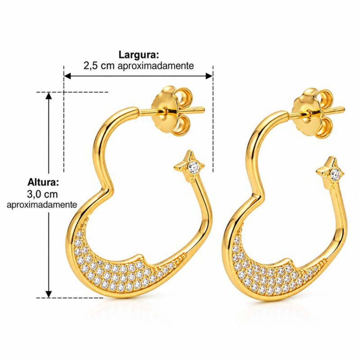 Brinco Argola Coração com Micro Zircônia Cristal Banhado a Ouro