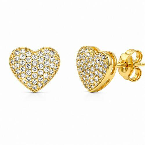 Brinco Cora��o Micro Zirc�nia Cristal Banhado a Ouro