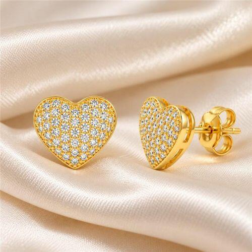 Brinco Coração Micro Zircônia Cristal Banhado a Ouro