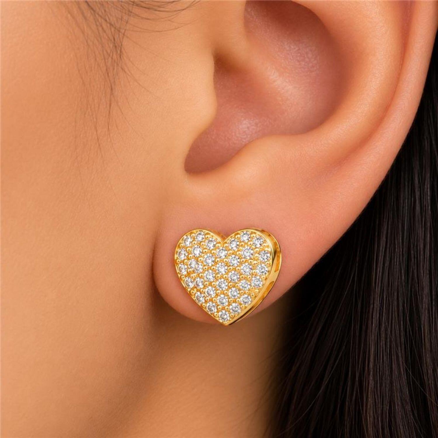 Brinco Coração Micro Zircônia Cristal Banhado a Ouro