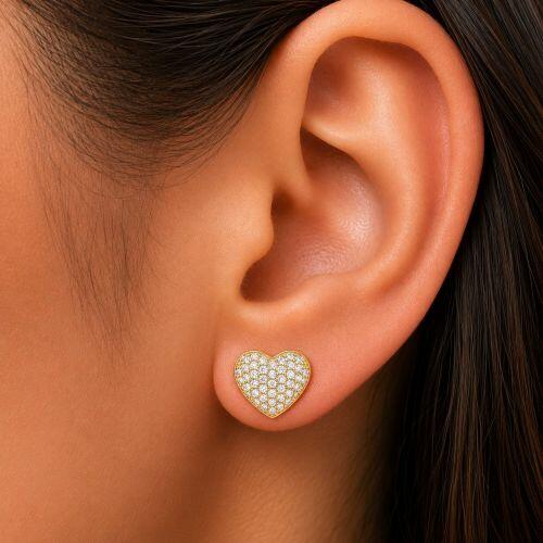 Brinco Cora��o Micro Zirc�nia Cristal Banhado a Ouro