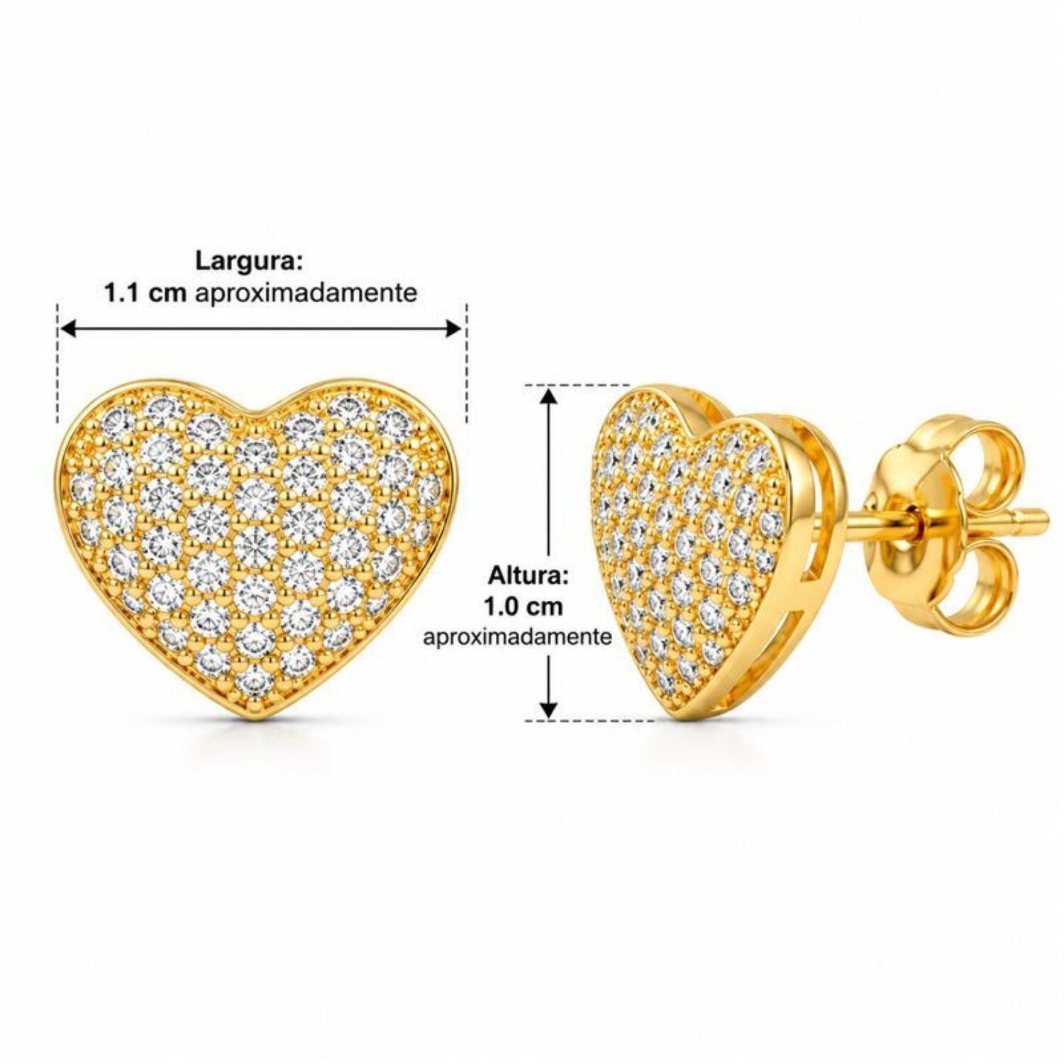 Brinco Coração Micro Zircônia Cristal Banhado a Ouro