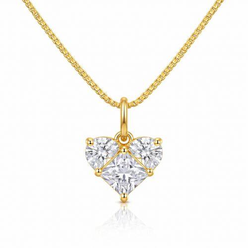 Colar Cora��o  Zirc�nia Geom�trica Cristal Banhado a Ouro