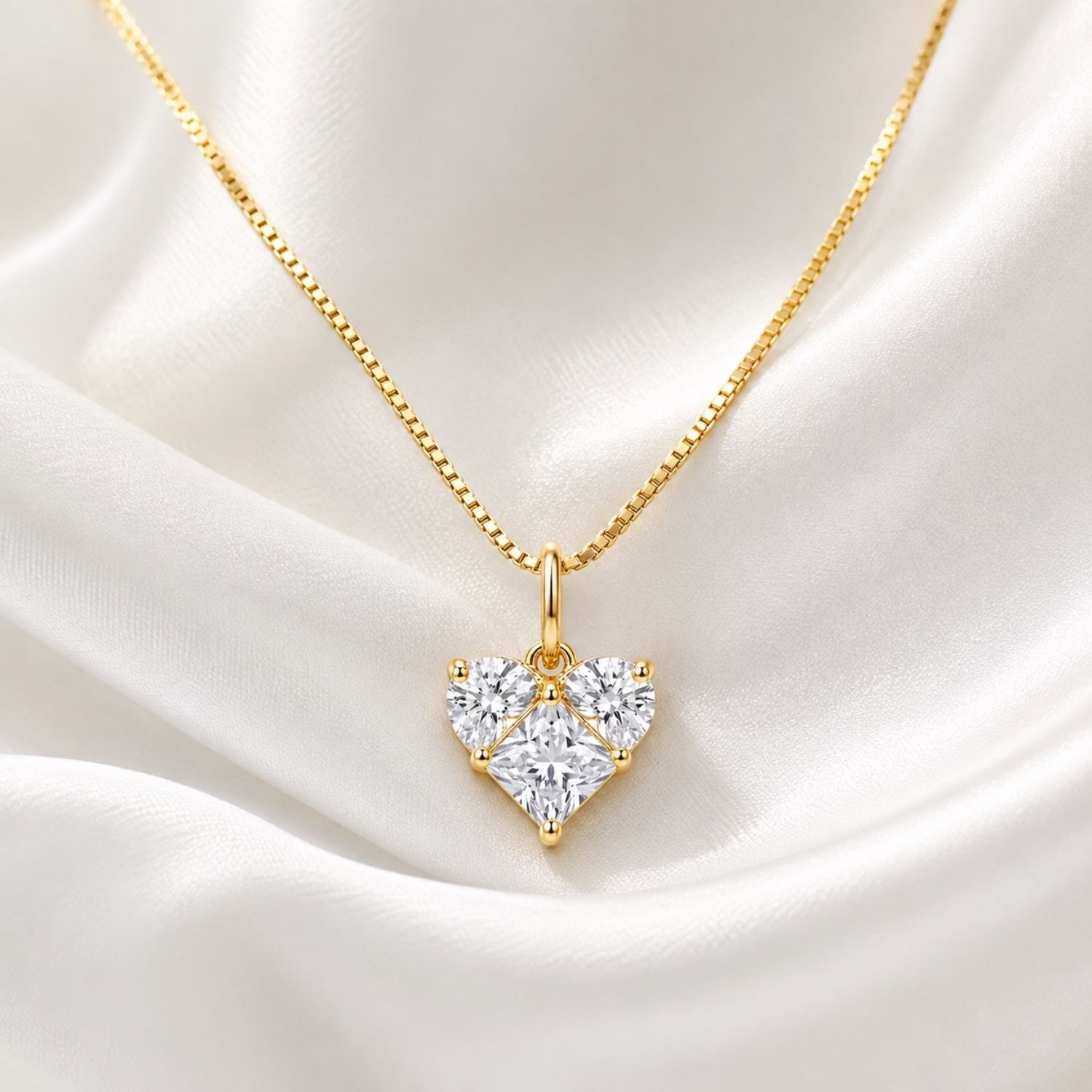 Colar Coração Zircônia Geométrica Cristal Banhado a Ouro