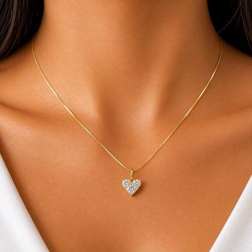 Colar Cora��o  Zirc�nia Geom�trica Cristal Banhado a Ouro