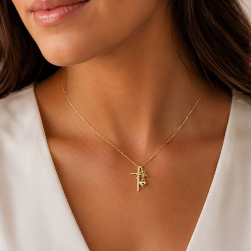 Colar F� Micro Zirc�nia  com Cora��o Liso Banhado a Ouro