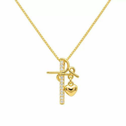 Colar Fé Micro Zircônia com Coração Liso Banhado a Ouro