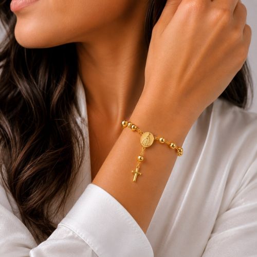 Pulseira Terço Nossa Senhora Aparecida Banhado a Ouro