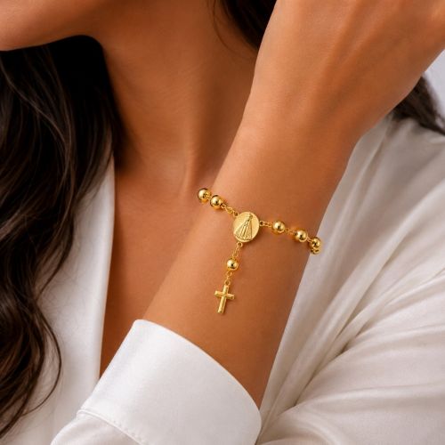 Pulseira Terço Nossa Senhora Aparecida Banhado a Ouro