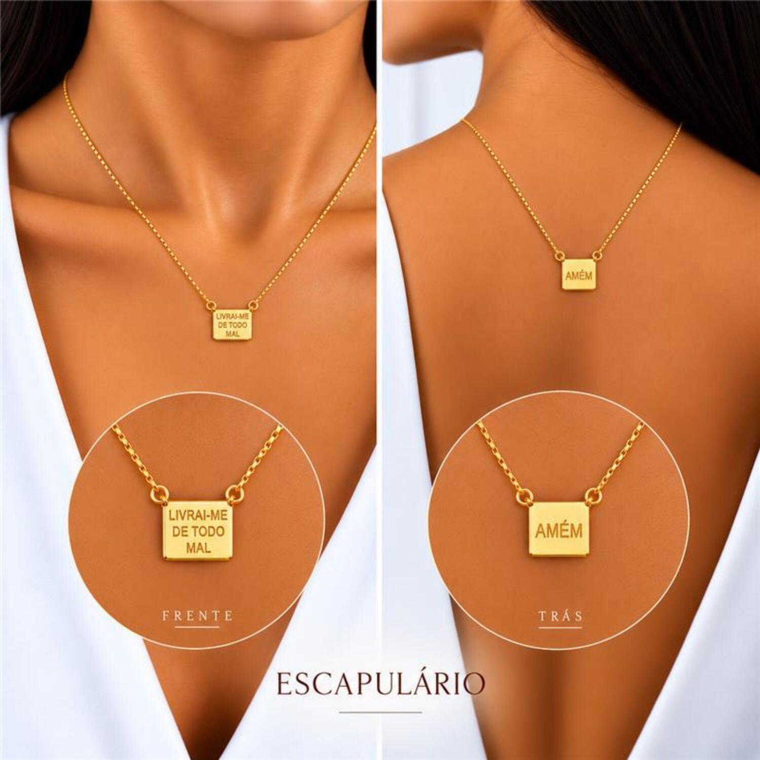 Escapulário Livra-me de Todo Mal Banhado a Ouro