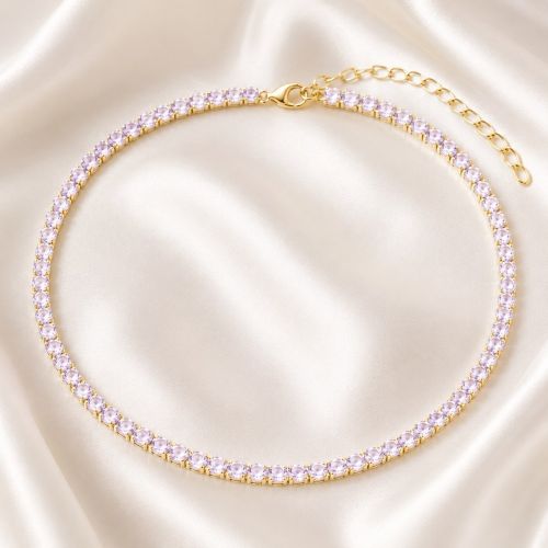 Choker Riviera Zircônia Ametista Banhado a Ouro