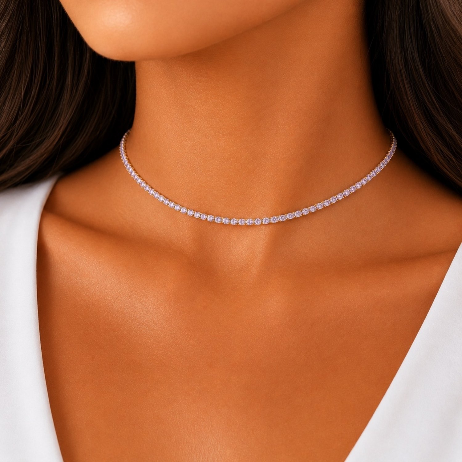 Choker Riviera Zircônia Ametista Banhado a Ouro