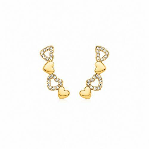 Brinco Ear Cuff Cora��es Lisos e Micro Zirc�nia Banhado a Ouro