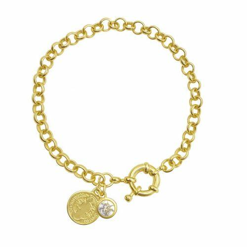Pulseira Elo Portugu�s com S�o Bento e Ponto de Luz Banhado a Ouro