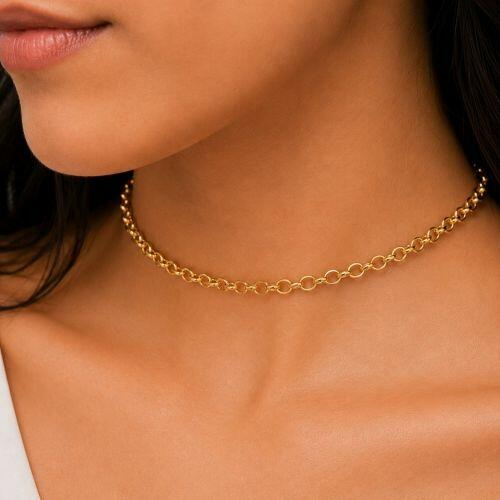 Choker Elo Portugu�s 0.45 cm Banhado em Ouro18k